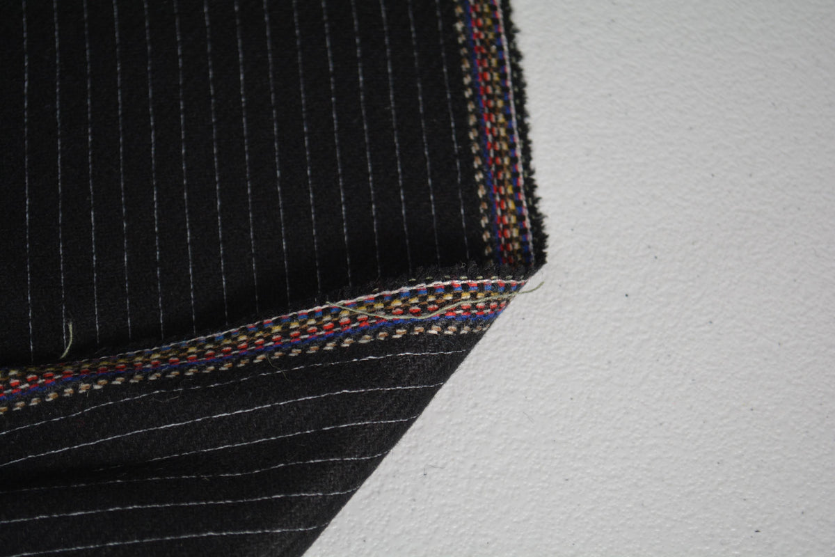 European Pure Wool | Black Striped Wool Midweight Suiting Fabric 60 Inch Usable | By the Yard