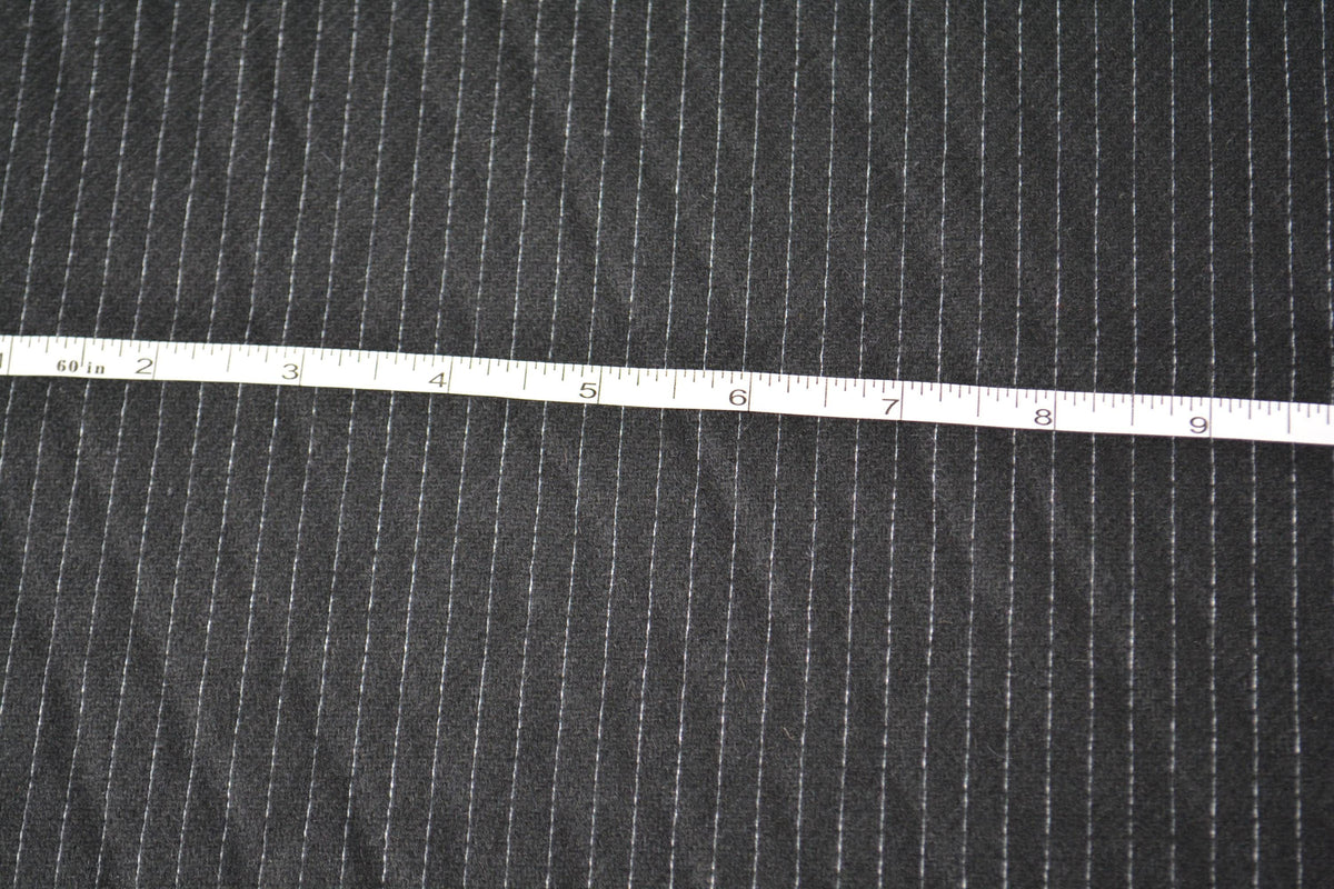 European Pure Wool | Black Striped Wool Midweight Suiting Fabric 60 Inch Usable | By the Yard
