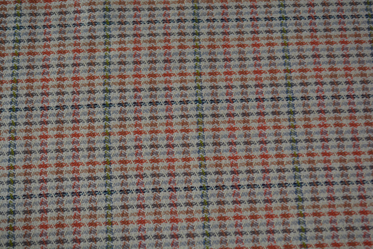 European Pure Wool Beige Wool Tweed with Red Stripes & Green Lines 60" Width | By the Yard