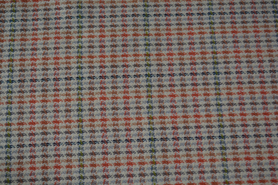 European Pure Wool Beige Wool Tweed with Red Stripes & Green Lines 60" Width | By the Yard