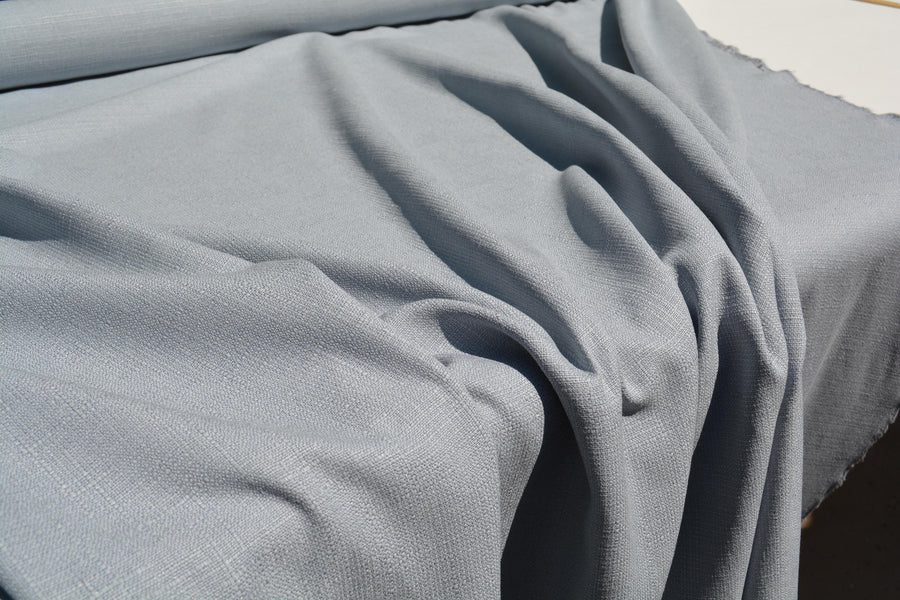 Designer Silk Blend Linen Weave Fabric | Light Gray Midweight Designer Fabric | Silk Nylon, Couture Sewing | By the Yard