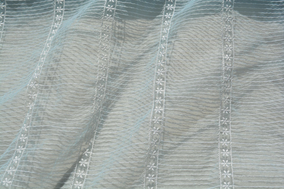 Light blue and white | 100% polyester | Embroidered Organza | Designer Deadstock | By the Yard