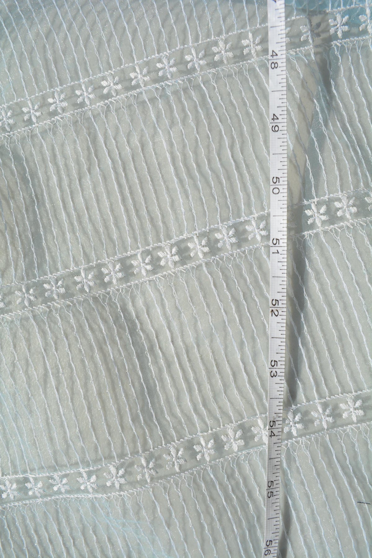 Light blue and white | 100% polyester | Embroidered Organza | Designer Deadstock | By the Yard