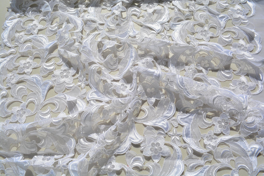 White | 100% polyester | Cutout Lace | Designer Deadstock | By the Yard