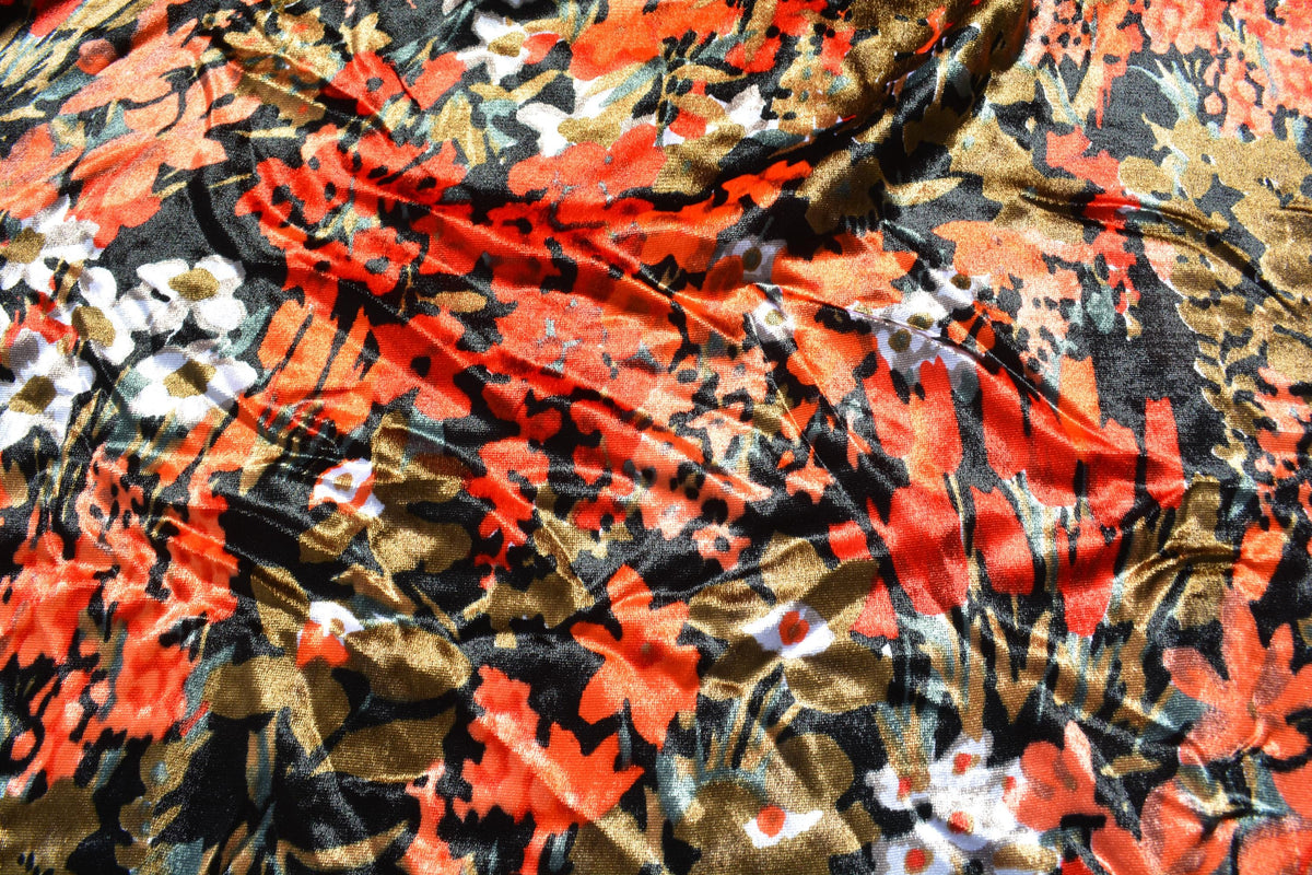 Orange and black | 100% polyester | Velvet | Designer Deadstock | *By the 1/2 Yard*