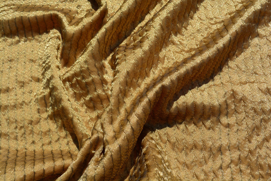Designer Metallic Gold Fabric | Midweight Designer Polyester Material | Couture Sewing, Eveningwear & Costume Fabric | By the Yard
