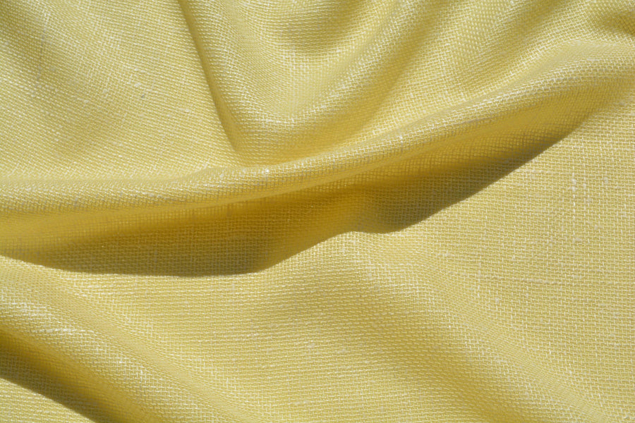 Designer Silk Blend Linen Weave Fabric | Yellow Midweight Designer Fabric | Silk Wool, Couture Sewing | By the Yard
