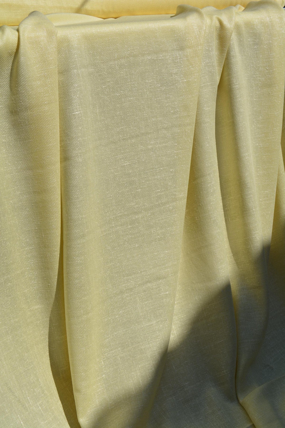 Designer Silk Blend Linen Weave Fabric | Yellow Midweight Designer Fabric | Silk Wool, Couture Sewing | By the Yard