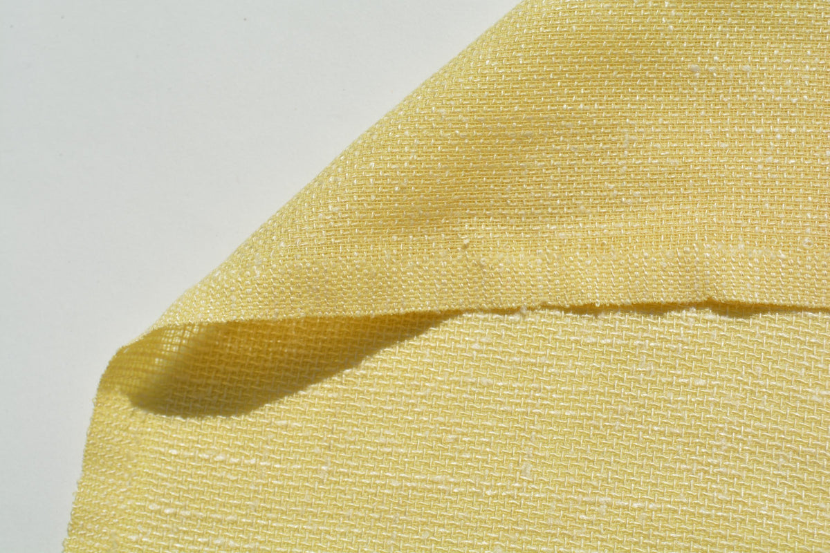 Designer Silk Blend Linen Weave Fabric | Yellow Midweight Designer Fabric | Silk Wool, Couture Sewing | By the Yard