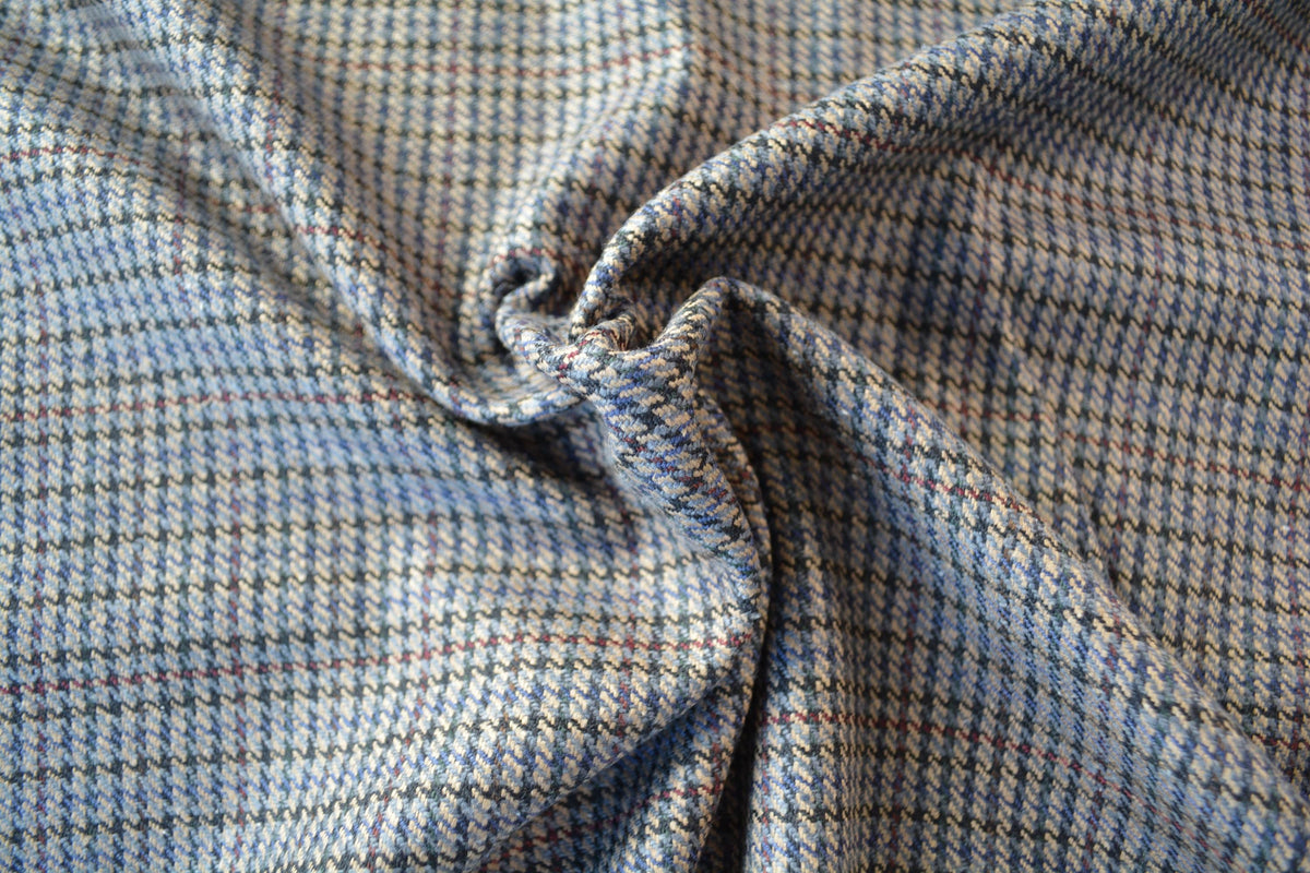 Black Beige Gray Houndstooth Wool Fabric with Thin Red Windowpane Check Suiting 59.5 Inch Wide | *By the 1/2 Yard*