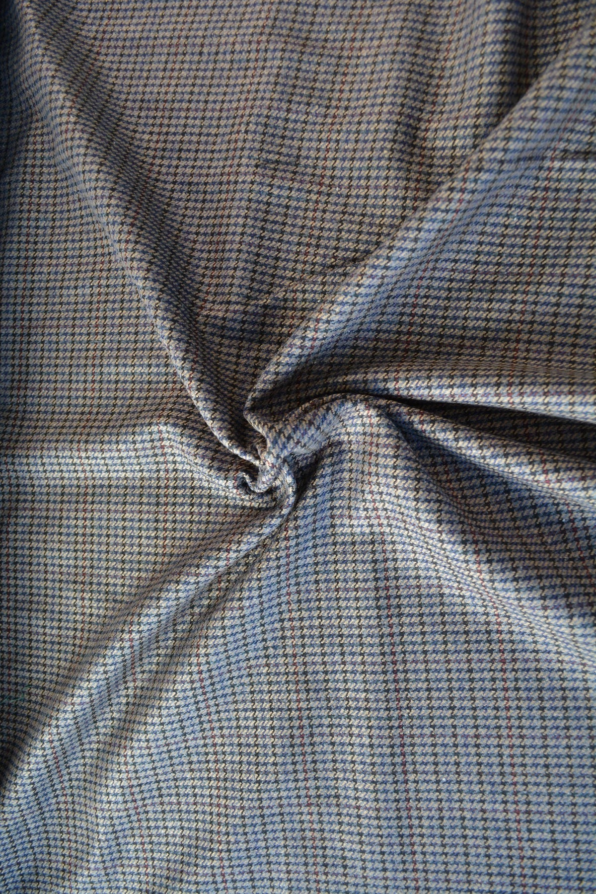 Black Beige Gray Houndstooth Wool Fabric with Thin Red Windowpane Check Suiting 59.5 Inch Wide | By the Yard