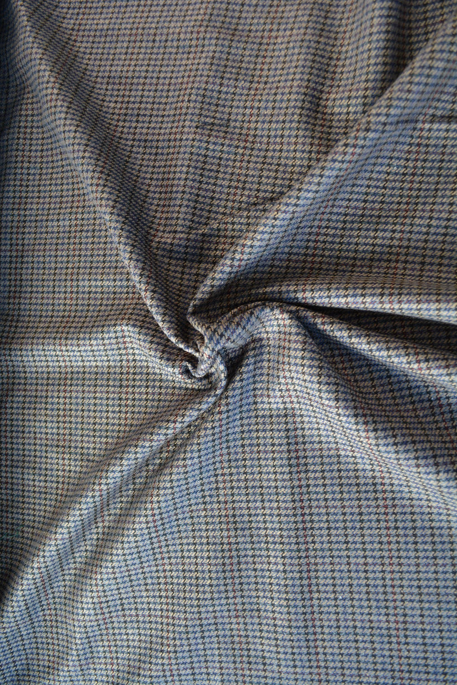 Black Beige Gray Houndstooth Wool Fabric with Thin Red Windowpane Check Suiting 59.5 Inch Wide | By the Yard