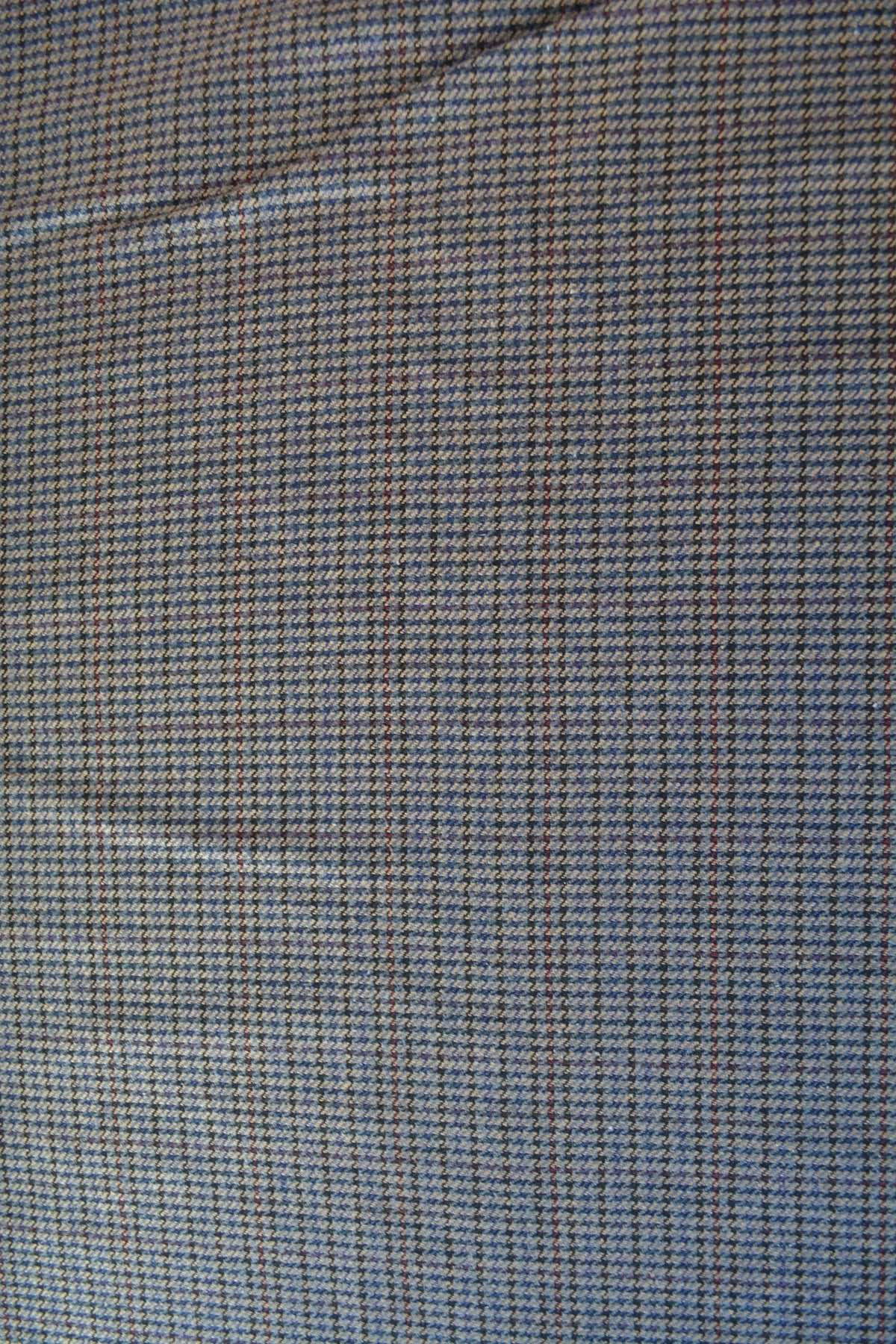 Black Beige Gray Houndstooth Wool Fabric with Thin Red Windowpane Check Suiting 59.5 Inch Wide | By the Yard