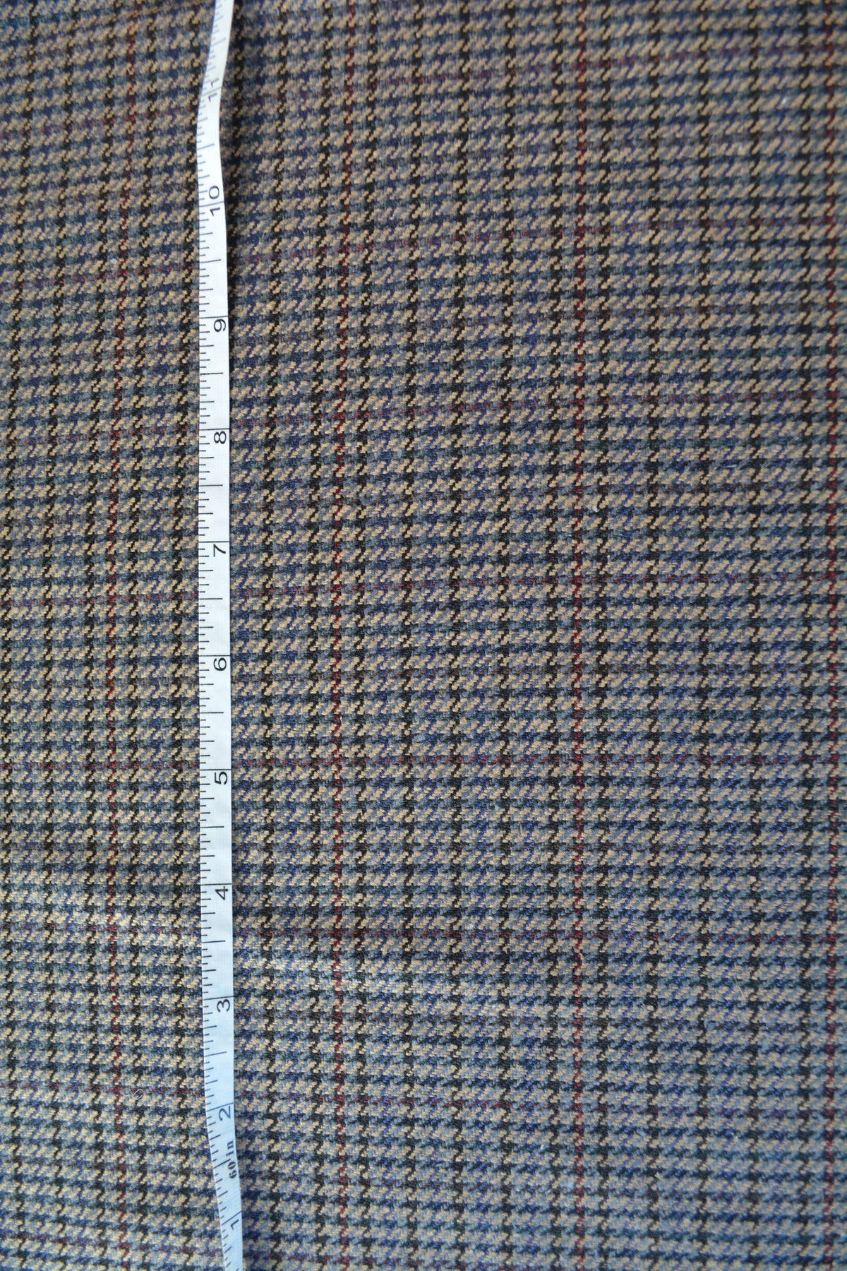 Black Beige Gray Houndstooth Wool Fabric with Thin Red Windowpane Check Suiting 59.5 Inch Wide | By the Yard