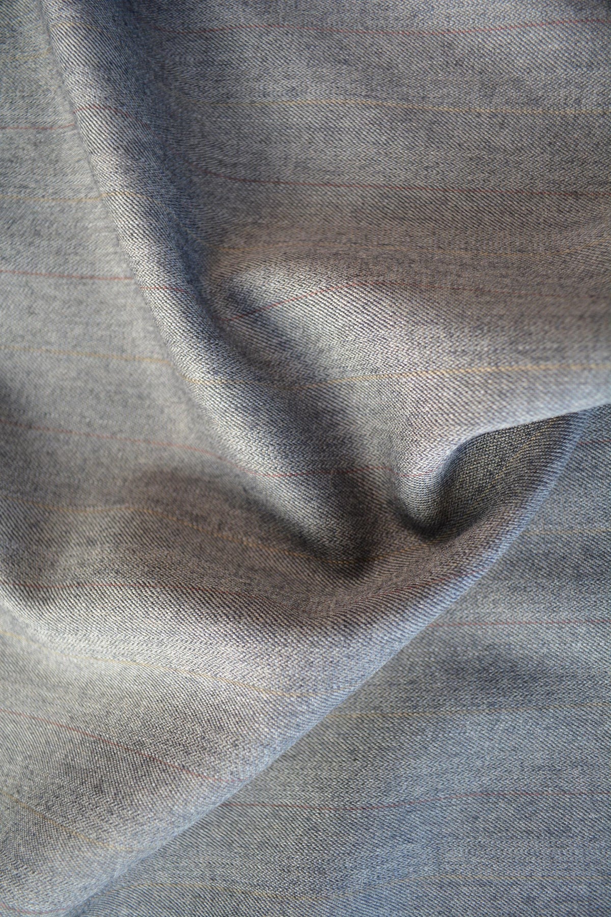 Gray Wool Twill Suiting Fabric with Thin Yellow and Red Stripes Designer Jacket and Trouser Cloth 61 Inch Wide | By the 