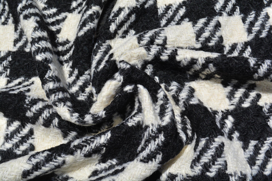 Winter Designer Wool Tweed Checkered Fabric | 100% Designer Wool, 59" Wide | Luxury Suiting, Jackets, Coats, Apparel Fabric