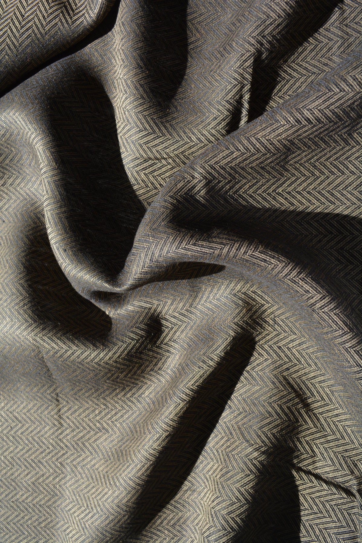 Black and brown Wool Blend Herringbone | Vintage Deadstock | By the Yard