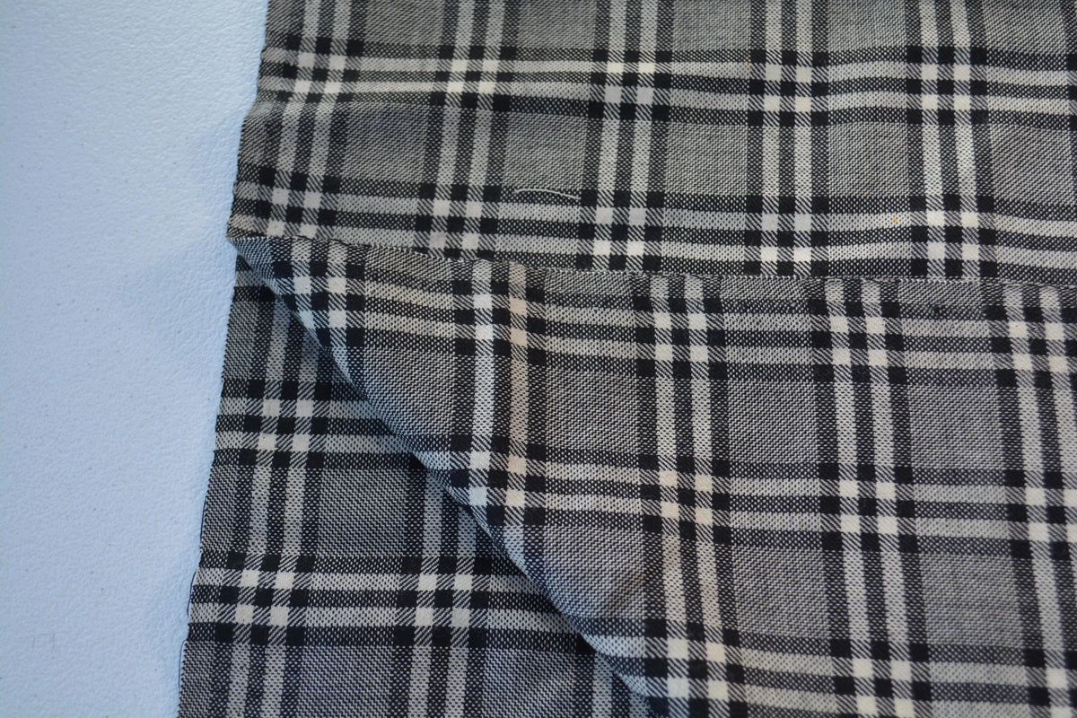 European Pure Wool | Lightweight Check Wool Suiting | Black and white | Designer Fabric Yardage |By the Yard