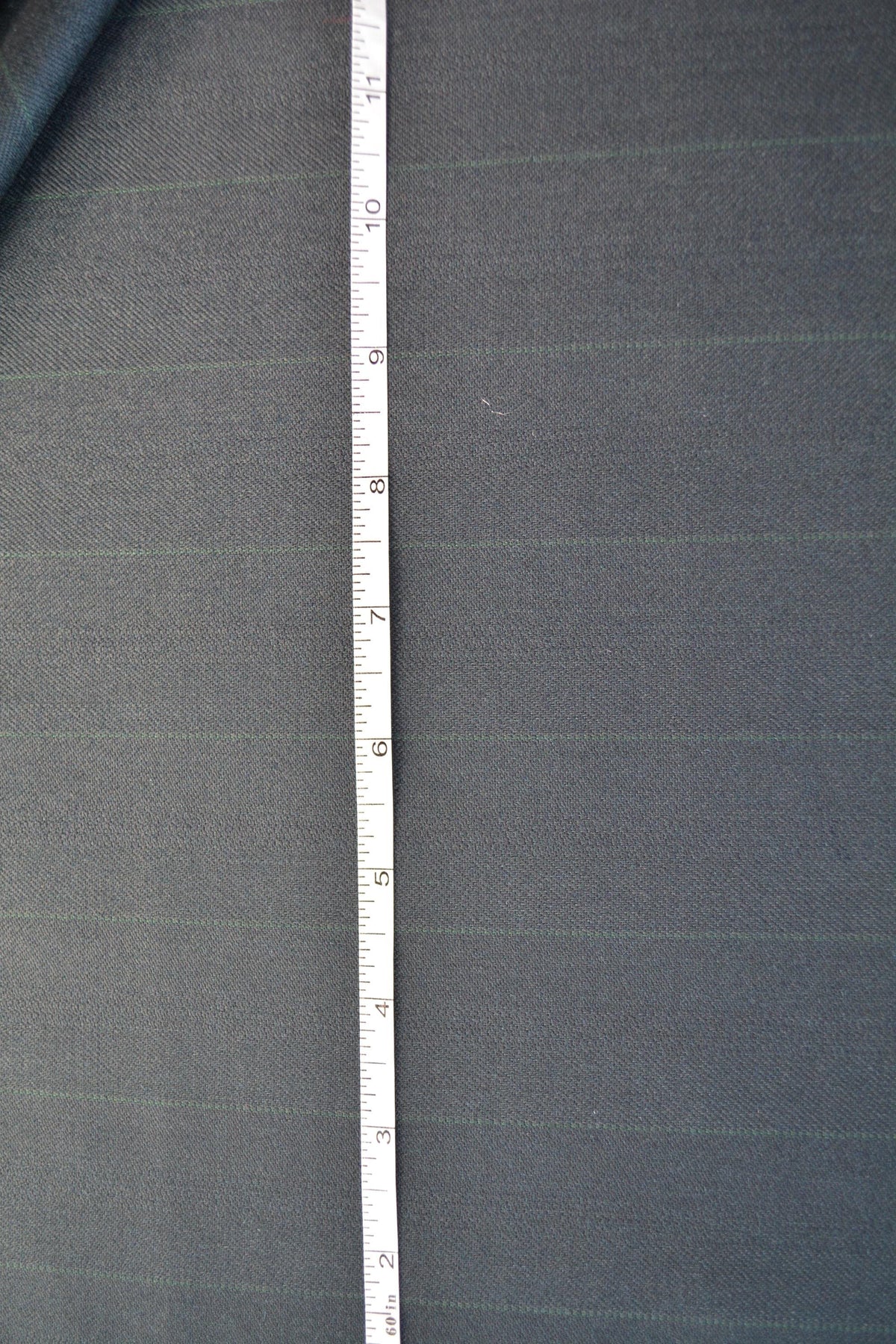 Dark Navy Wool Twill Suiting Fabric with Thin Green Stripes Designer Jacket and Trouser Material 59.5 Inch Wide | By the