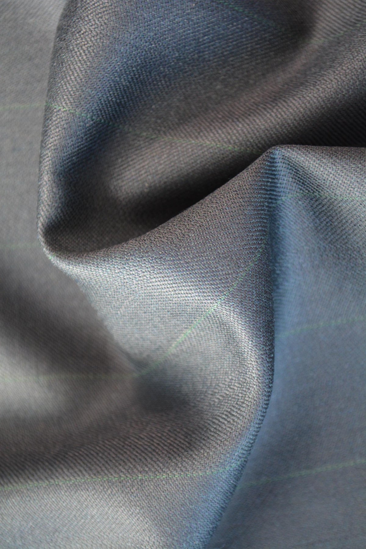 Dark Navy Wool Twill Suiting Fabric with Thin Green Stripes Designer Jacket and Trouser Material 59.5 Inch Wide | By the