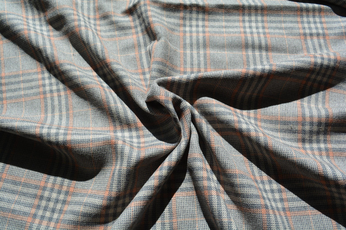 Beige and salmon plaid | 100% wool | Plaid Tweed | Designer Deadstock | *By the 1/2 Yard*