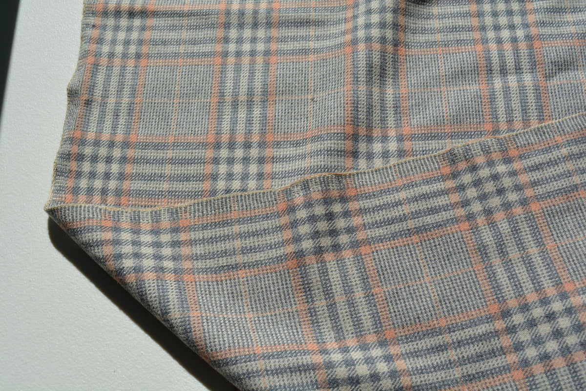 Beige and salmon plaid | 100% wool | Plaid Tweed | Designer Deadstock | By the Yard