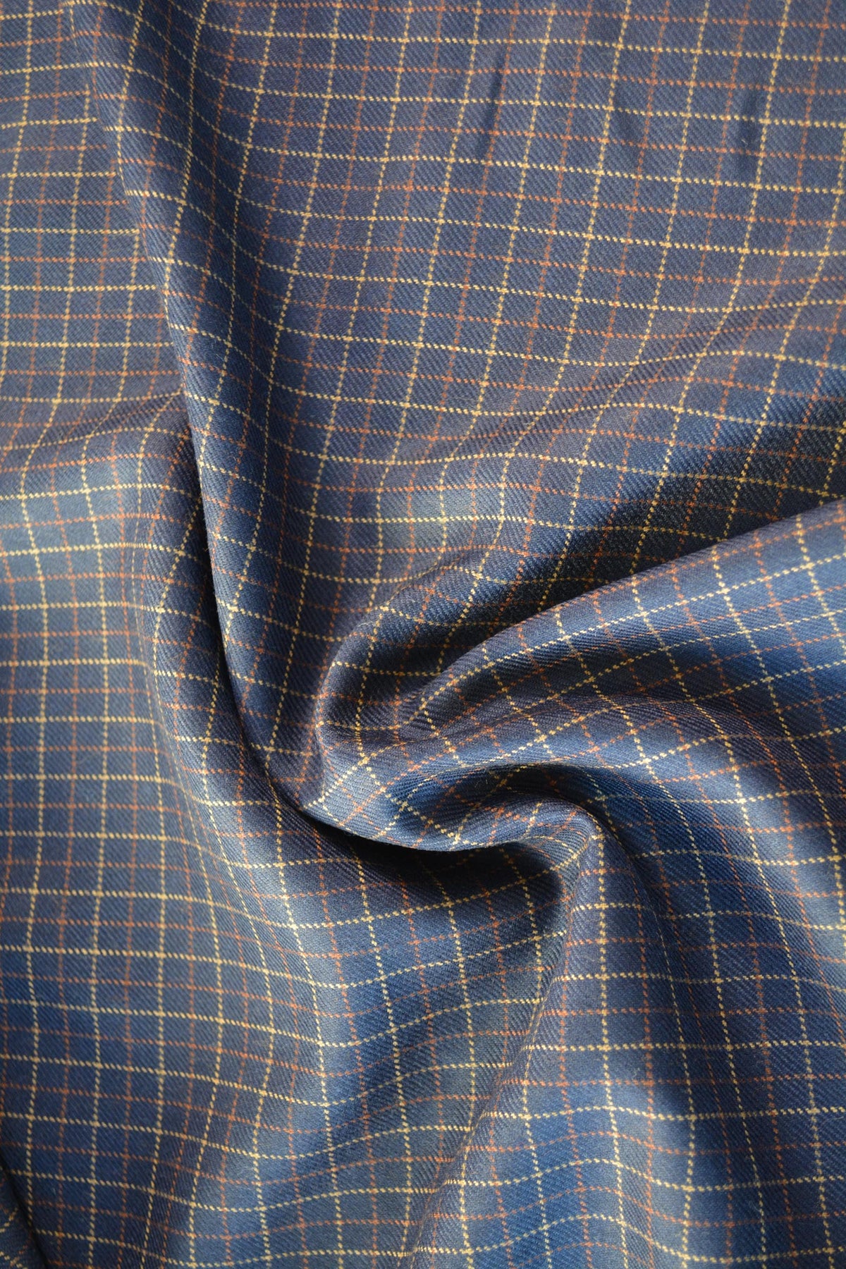 European Pure Wool | Lightweight Wool Suiting | Navy with yellow and brown stripes | Designer Fabric Yardage | By the 1/