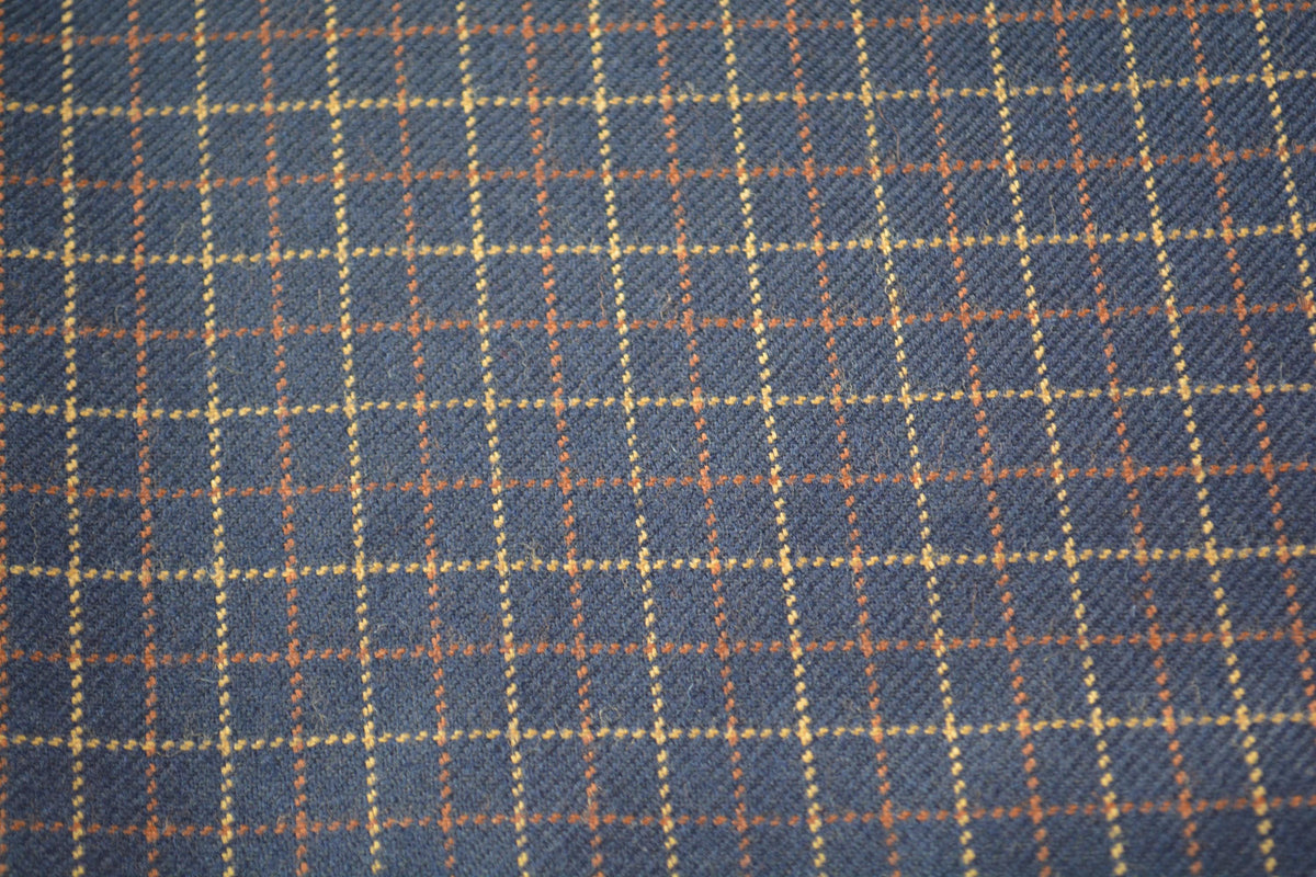 European Pure Wool | Lightweight Wool Suiting | Navy with yellow and brown stripes | Designer Fabric Yardage |By the Yar