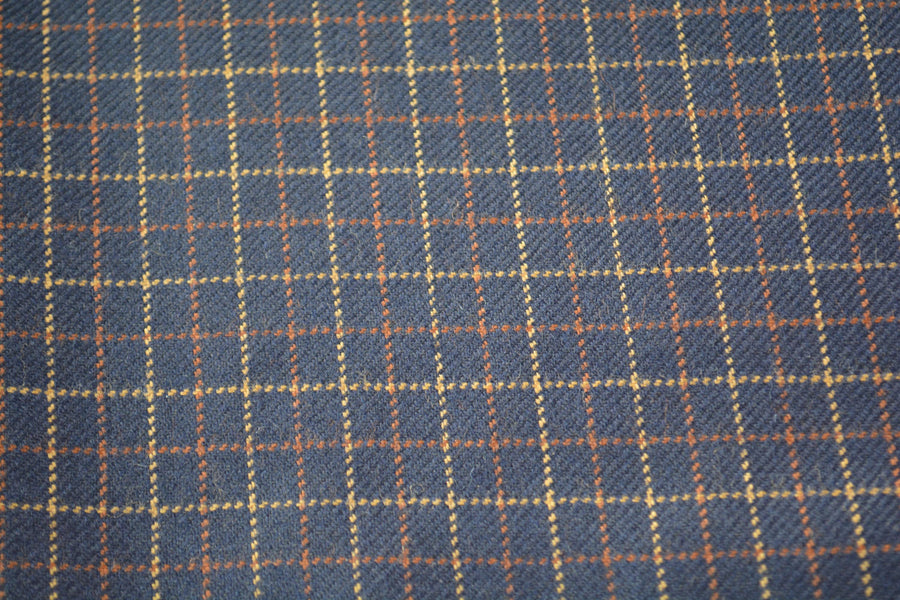 European Pure Wool | Lightweight Wool Suiting | Navy with yellow and brown stripes | Designer Fabric Yardage |By the Yard