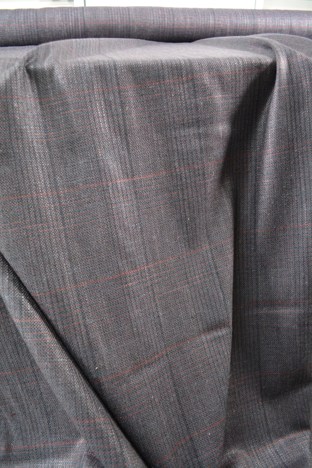 Pure Wool Purple Black Striped Silk Wool Tweed Midweight Fabric 59.5 Inch Wide | By the Yard