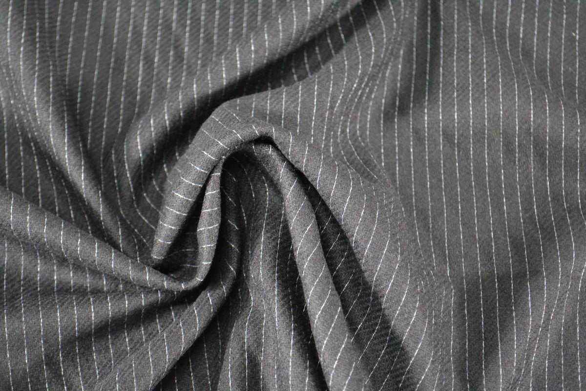 European Pure Wool | Black Striped Wool Midweight Suiting Fabric 60 Inch Usable | *By the 1/2 Yard*