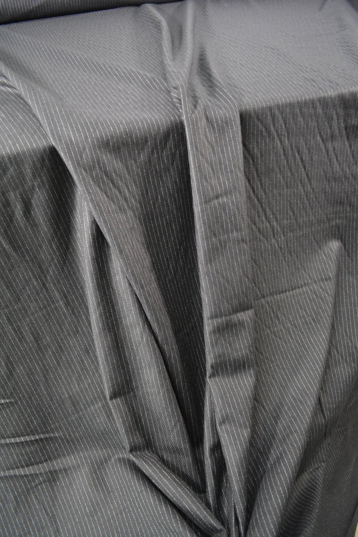 European Pure Wool | Black Striped Wool Midweight Suiting Fabric 60 Inch Usable | By the Yard