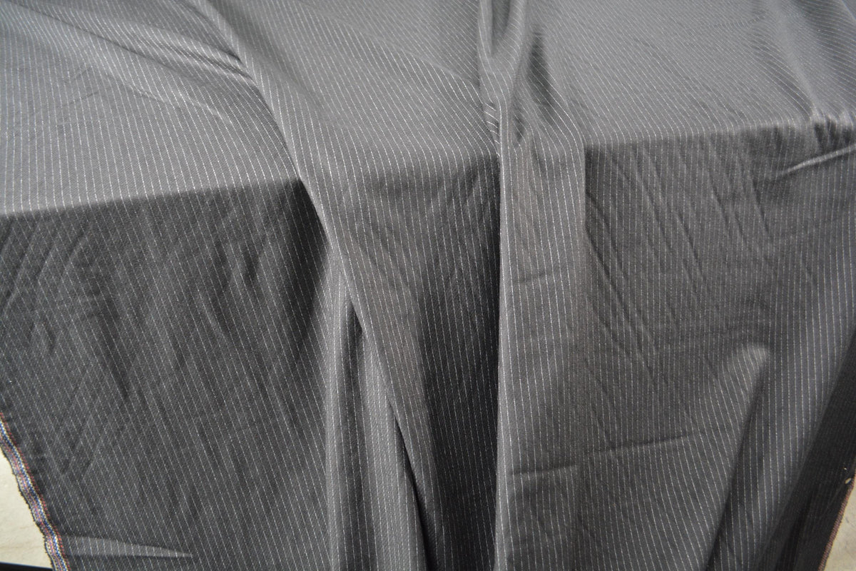 European Pure Wool | Black Striped Wool Midweight Suiting Fabric 60 Inch Usable | By the Yard