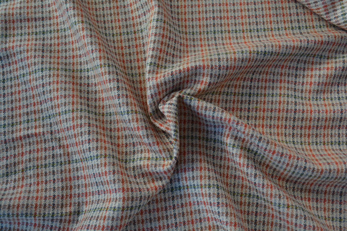 European Pure Wool Beige Wool Tweed with Red Stripes & Green Lines 60" Width | *By the 1/2 Yard*