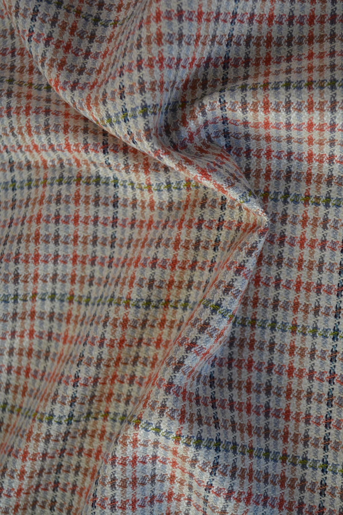 European Pure Wool Beige Wool Tweed with Red Stripes & Green Lines 60" Width | By the Yard