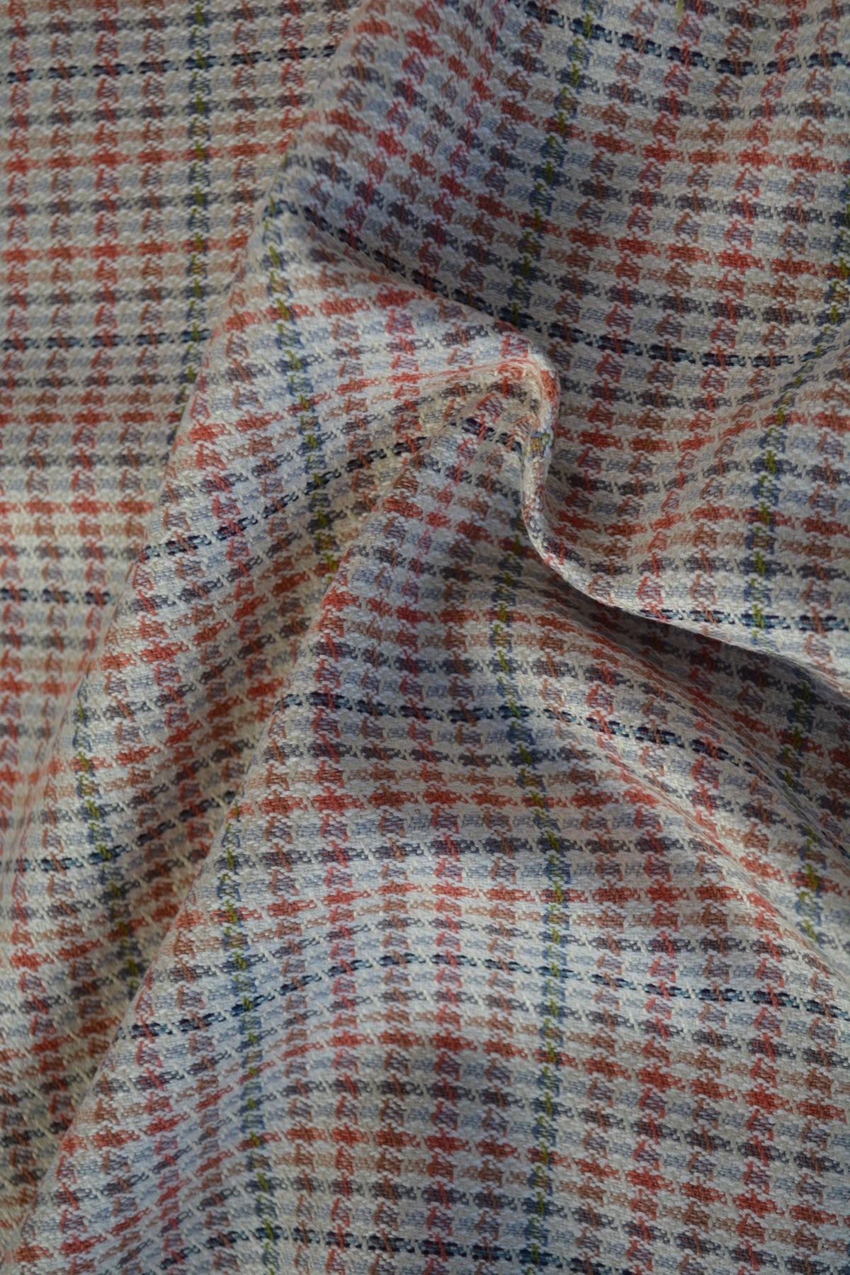 European Pure Wool Beige Wool Tweed with Red Stripes & Green Lines 60" Width | By the Yard