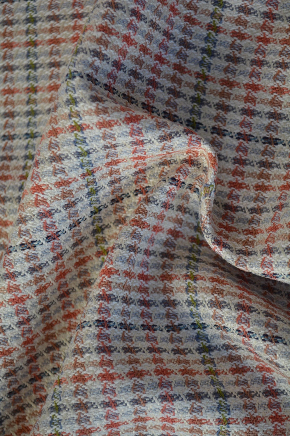 European Pure Wool Beige Wool Tweed with Red Stripes & Green Lines 60" Width | By the Yard
