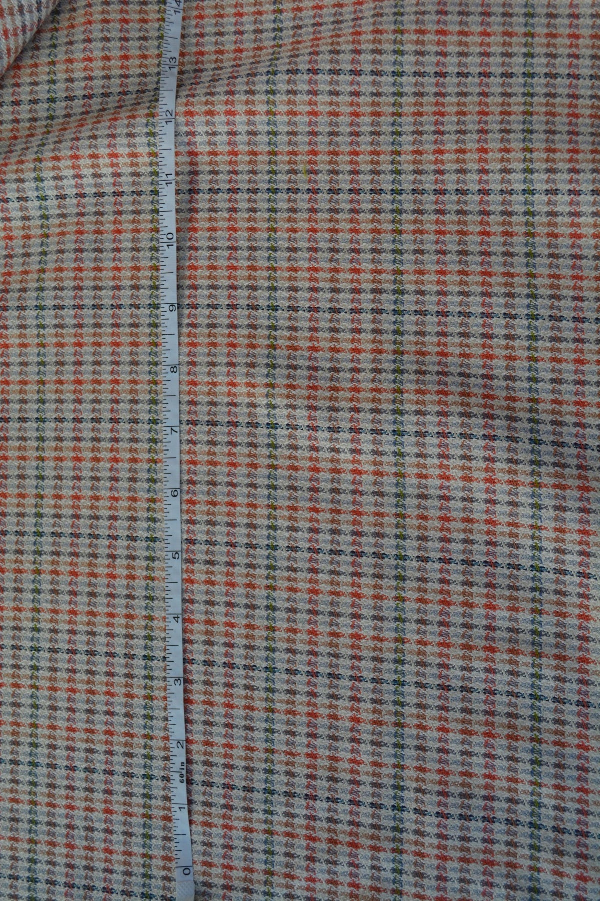 European Pure Wool Beige Wool Tweed with Red Stripes & Green Lines 60" Width | By the Yard