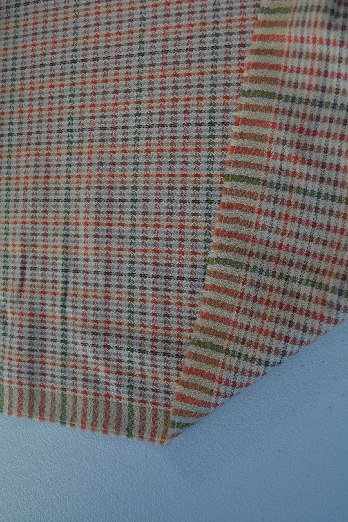 European Pure Wool Beige Wool Tweed with Red Stripes & Green Lines 60" Width | By the Yard