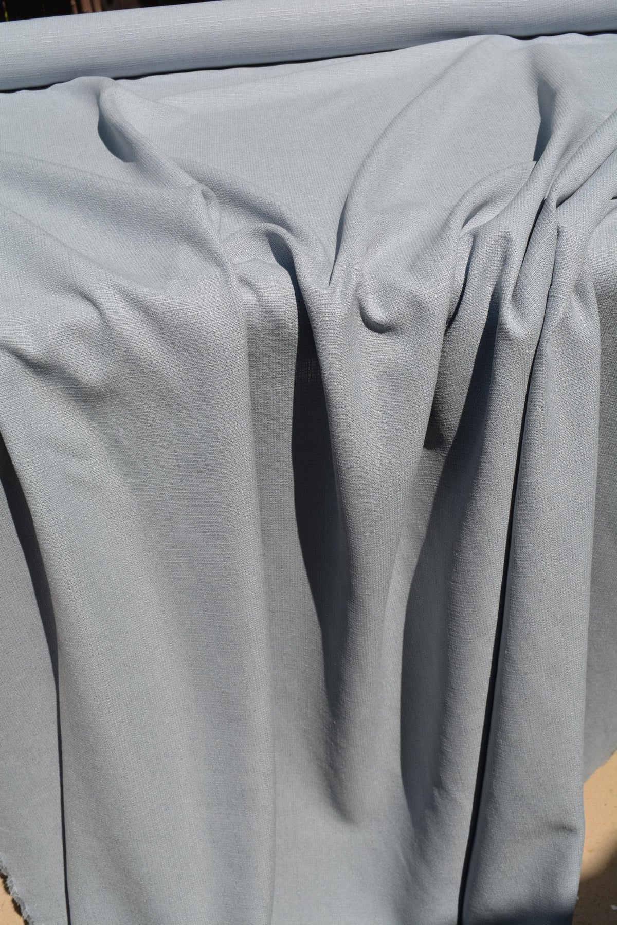 Designer Silk Blend Linen Weave Fabric | Light Gray Midweight Designer Fabric | Silk Nylon, Couture Sewing | By the Yard