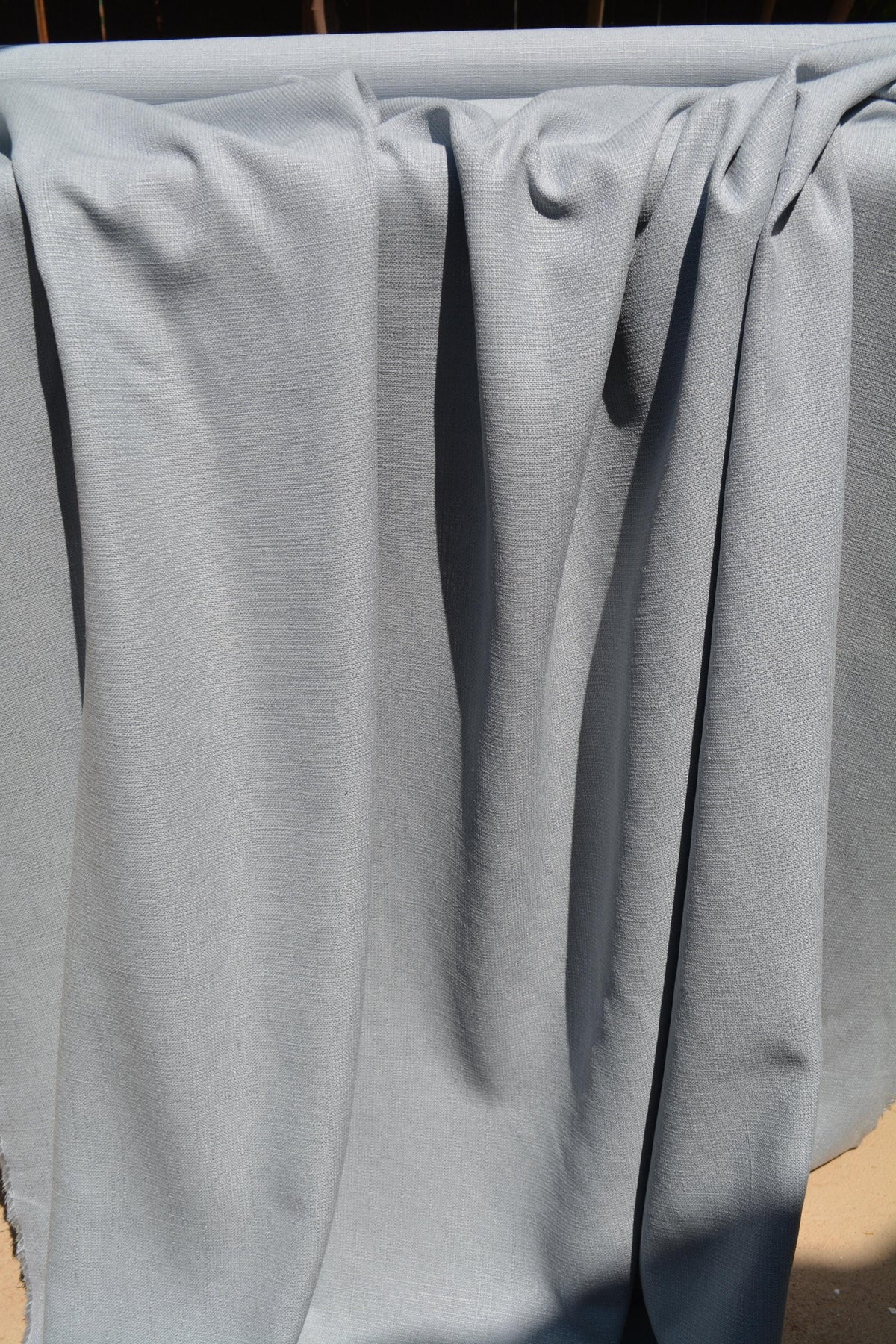 Designer Silk Blend Linen Weave Fabric | Light Gray Midweight Designer Fabric | Silk Nylon, Couture Sewing | By the Yard