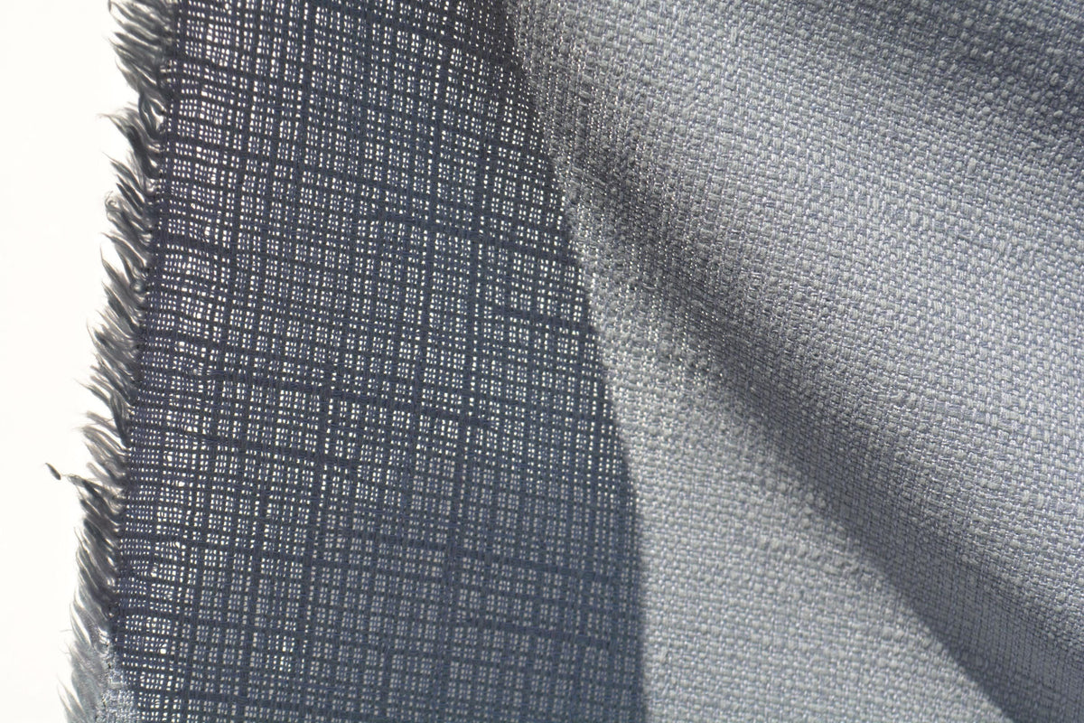 Designer Silk Blend Linen Weave Fabric | Light Gray Midweight Designer Fabric | Silk Nylon, Couture Sewing | By the Yard