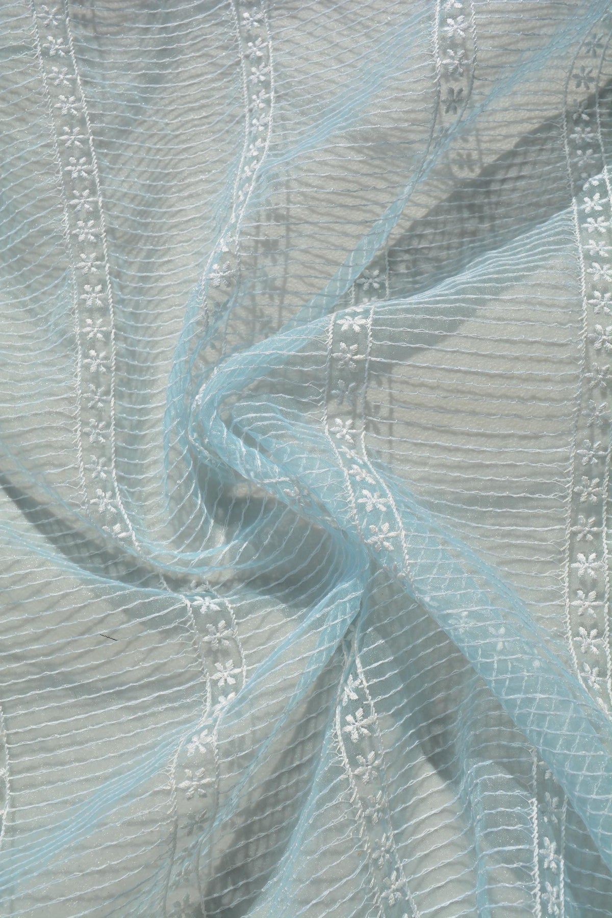 Light blue and white | 100% polyester | Embroidered Organza | Designer Deadstock | *By the 1/2 Yard*