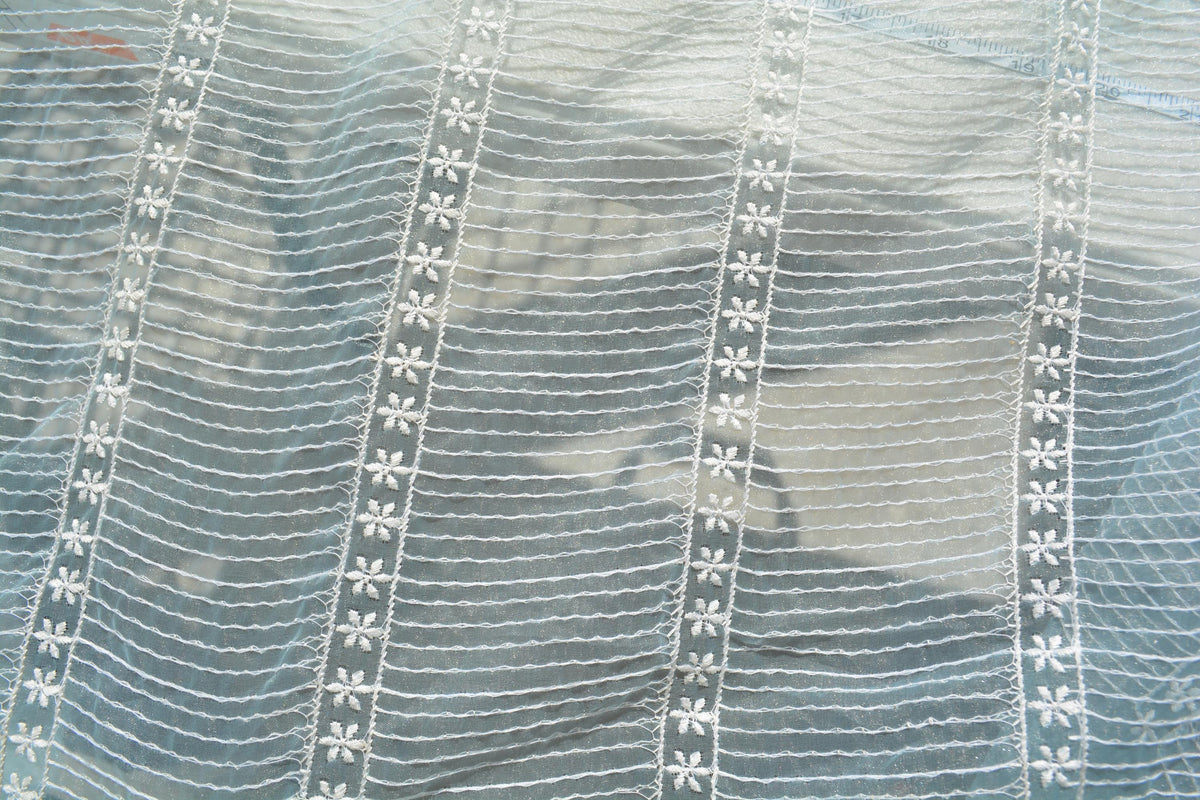 Light blue and white | 100% polyester | Embroidered Organza | Designer Deadstock | By the Yard