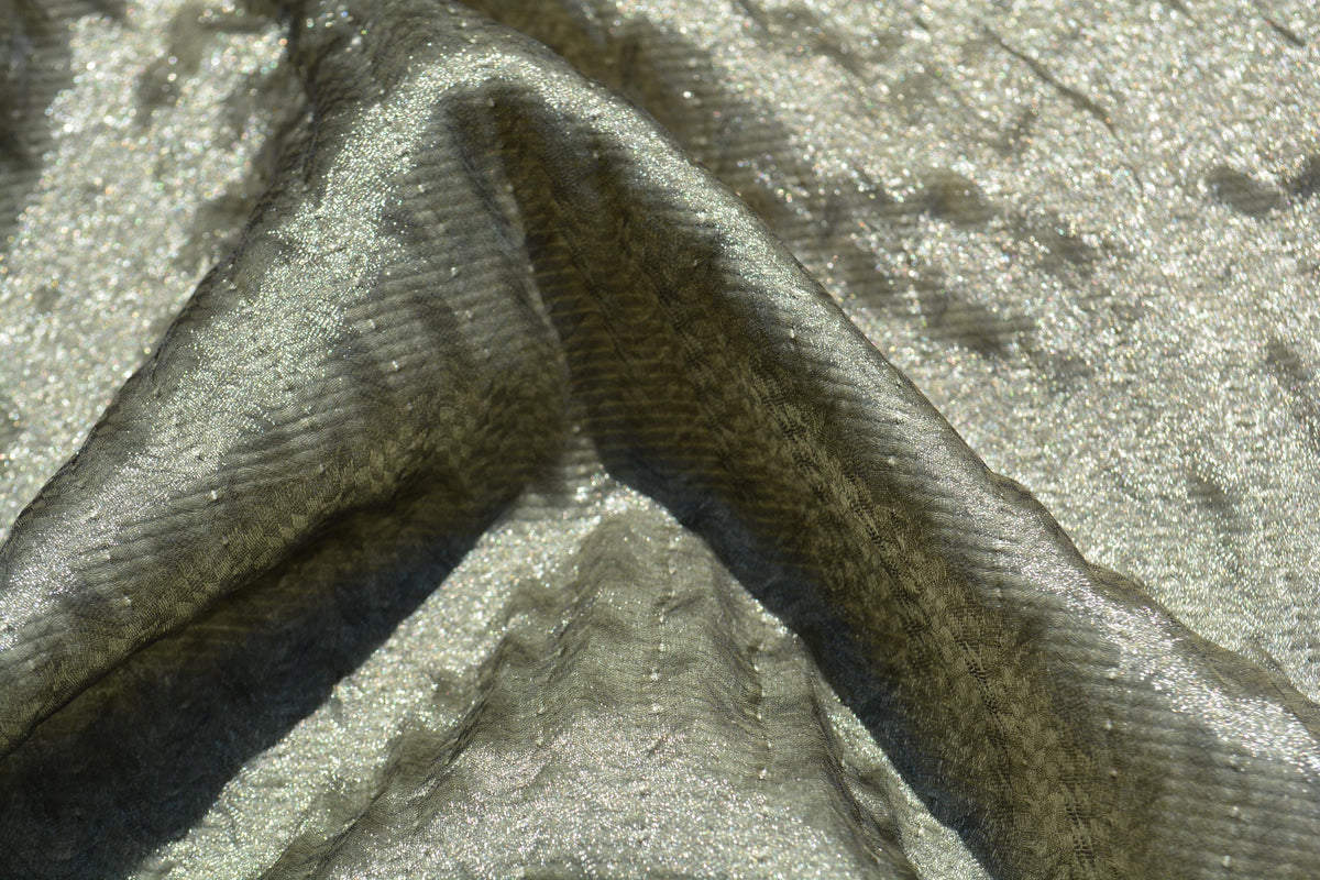 Designer Metallic Silver Fabric | Midweight Designer Polyester Material | Couture Sewing, Eveningwear & Costume Fabric |