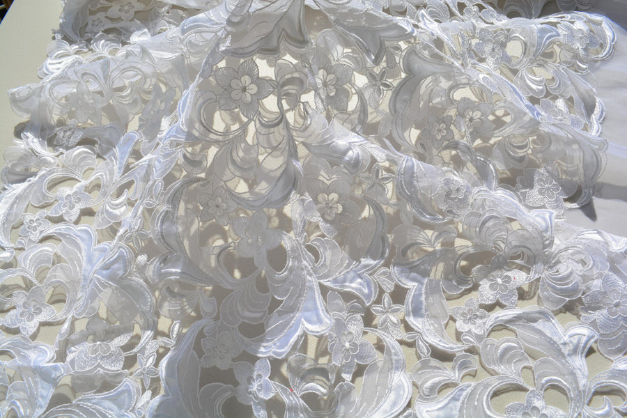 White | 100% polyester | Cutout Lace | Designer Deadstock | By the Yard
