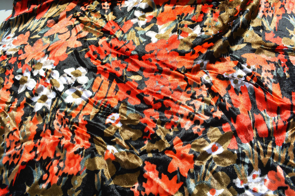 Orange and black | 100% polyester | Velvet | Designer Deadstock | By the Yard