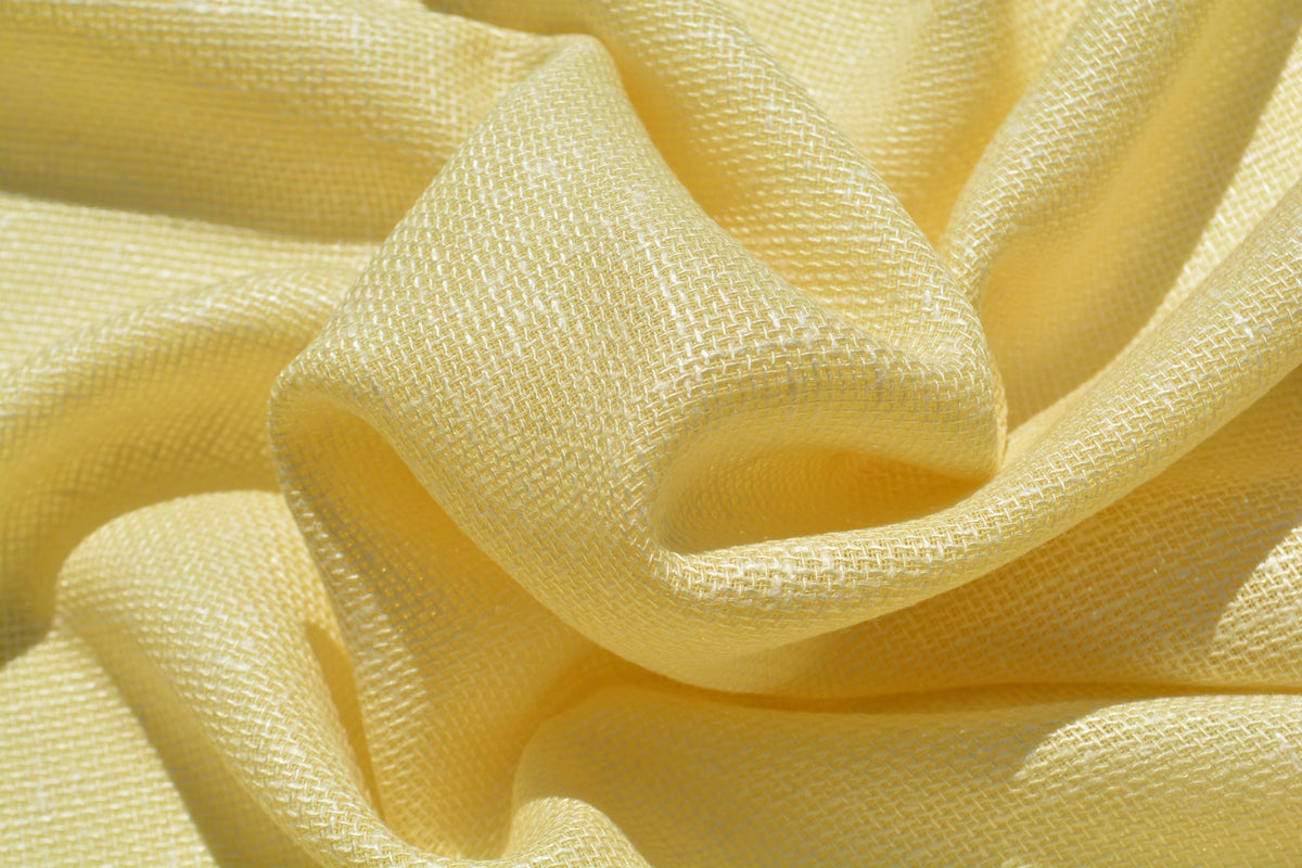 Designer Silk Blend Linen Weave Fabric | Yellow Midweight Designer Fabric | Silk Wool, Couture Sewing | *By the 1/2 Yard