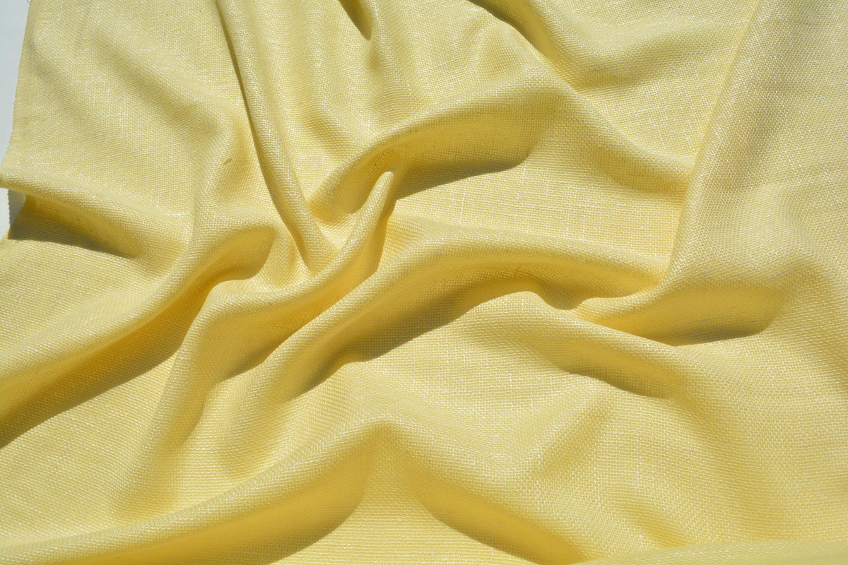 Designer Silk Blend Linen Weave Fabric | Yellow Midweight Designer Fabric | Silk Wool, Couture Sewing | By the Yard