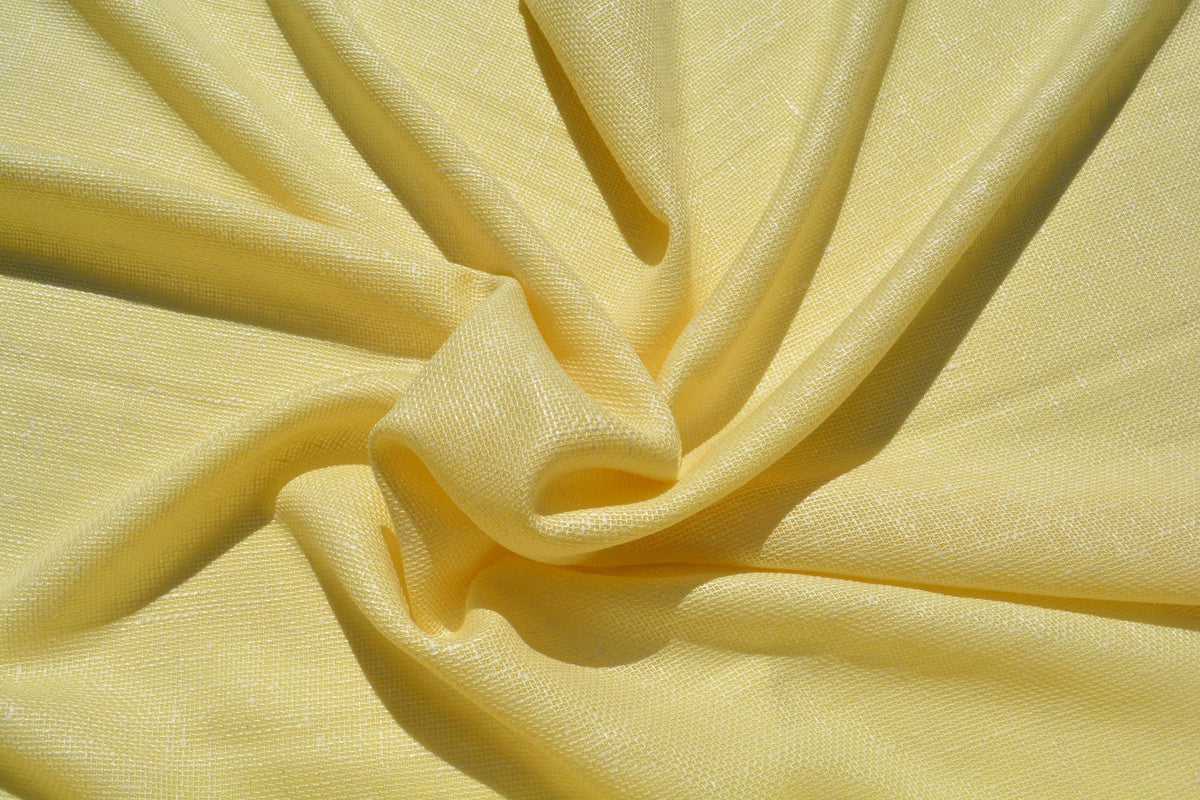 Designer Silk Blend Linen Weave Fabric | Yellow Midweight Designer Fabric | Silk Wool, Couture Sewing | By the Yard